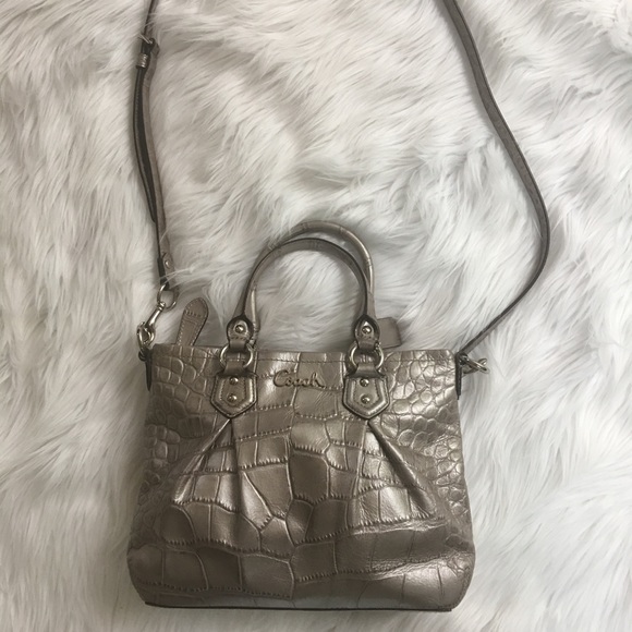 Coach Handbags - Coach Ashley Bag Croc Gray Leather Crossbody Purse